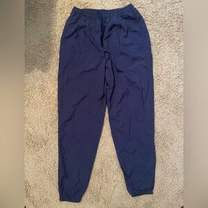 VINTAGE 90s Nike Women Track Pants Size XL Navy Blue Windbreaker Jogger Swoosh